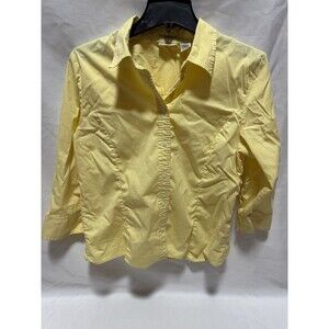 St. John's Bay Women's 3/4 Sleeve Collared Button-Down Yellow Shirt Size S